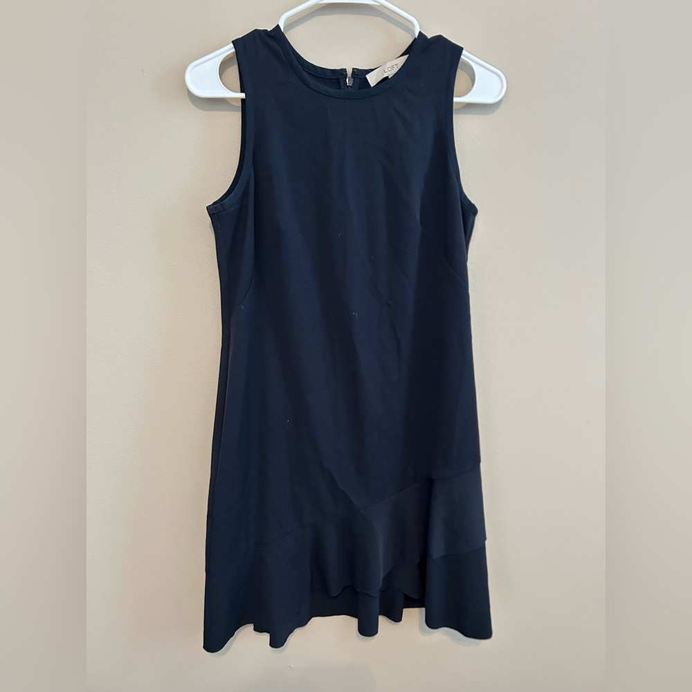 LOFT Navy Asymmetrical Sleeveless Dress